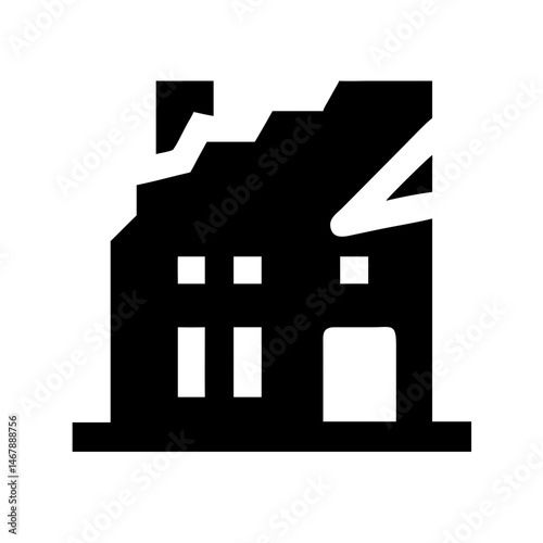Icon of a damaged building to signify destruction or disrepair