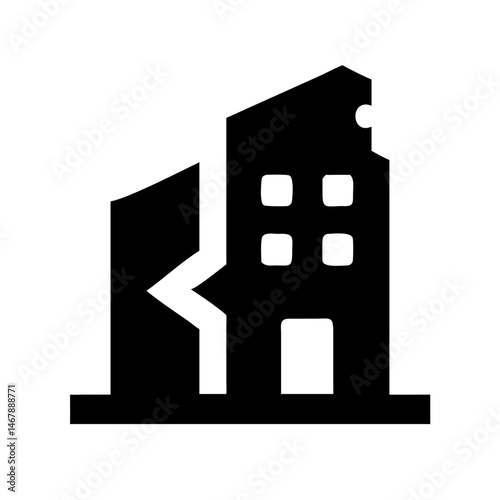 Icon of a damaged building to signify destruction or disrepair