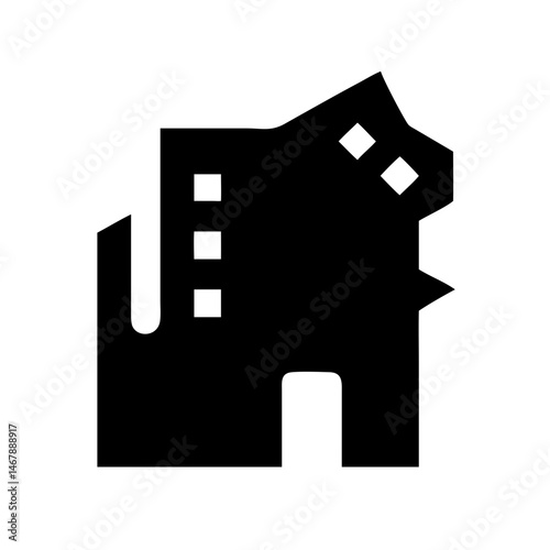 Icon of a damaged building to signify destruction or disrepair