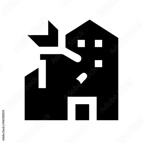 Icon of a damaged building to signify destruction or disrepair