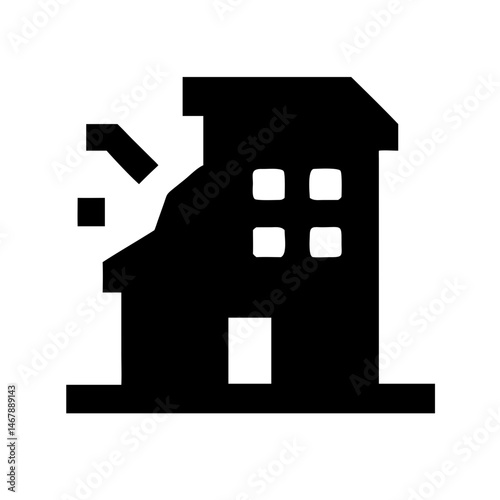 Icon of a damaged building to signify destruction or disrepair