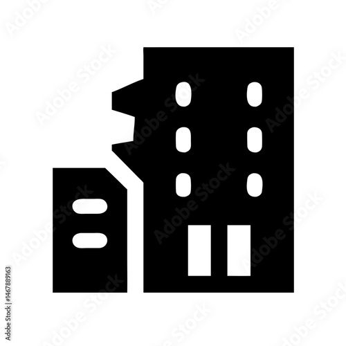 Icon of a damaged building to signify destruction or disrepair