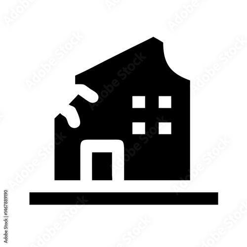 Icon of a damaged building to signify destruction or disrepair