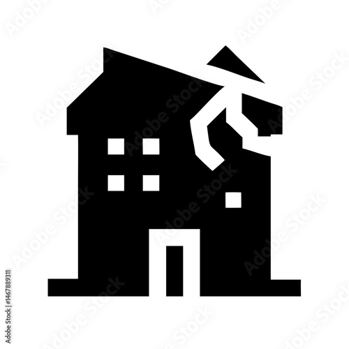 Icon of a damaged building to signify destruction or disrepair
