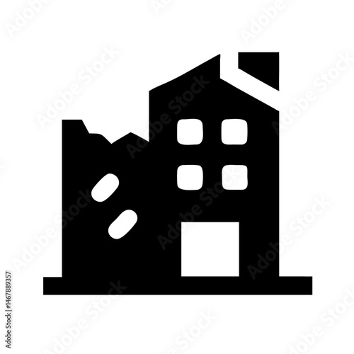 Icon of a damaged building to signify destruction or disrepair