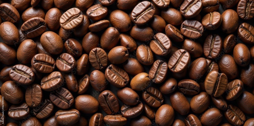 Obraz premium Rich brown coffee beans texture background, ample copy space , dark, illustration