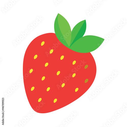 Vibrant Red Strawberry Illustration with Green Leaves