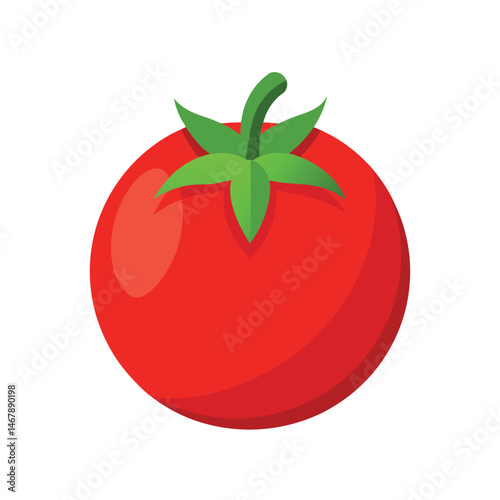 Vibrant Red Tomato Illustration with Green Stem and Leaves