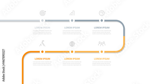 Modern six-step diagram for presentation. Infographics in sequential steps