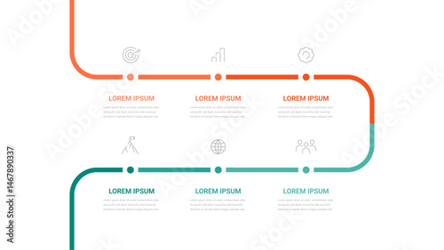 Modern six-step diagram for presentation. Infographics in sequential steps