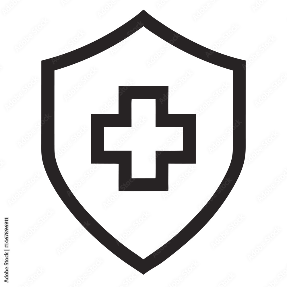 shield icon medical symbol cross protective on white background shield icon medical symbol cross protective on white background