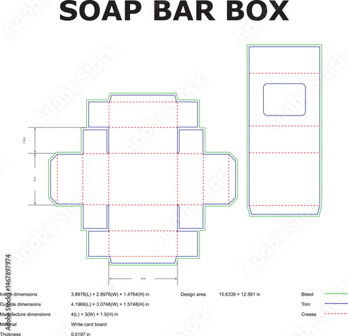 Vector illustration of a soap bar box template with dimensions for packaging design