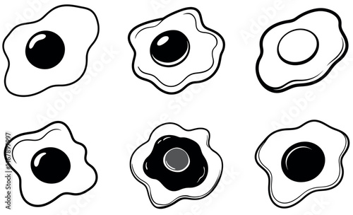 Black and White Fried Egg Silhouette Icons Collection