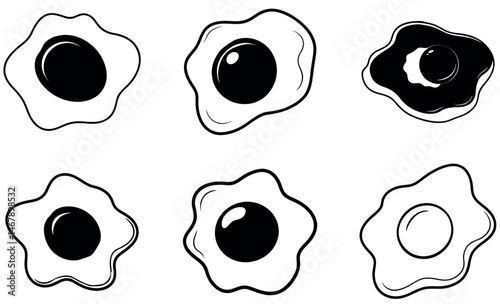 Black and White Fried Egg Silhouette Icons Collection