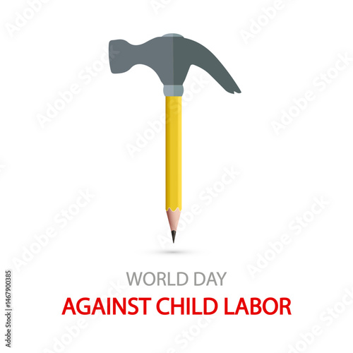 Child Labour Against World Day hammer pencil, vector art illustration.