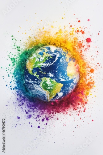 Earth with Colorful Powder Explosion