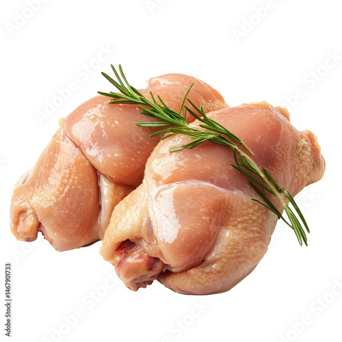 Fresh chicken thigh adorned with rosemary sprig, ready for culinary use isolated on transparent background photo