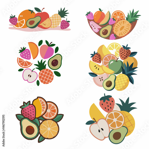 Fresh Fruit Symphony: A colorful array of fresh fruits artfully arranged, showcasing the vibrant beauty and natural goodness of various fruit varieties.