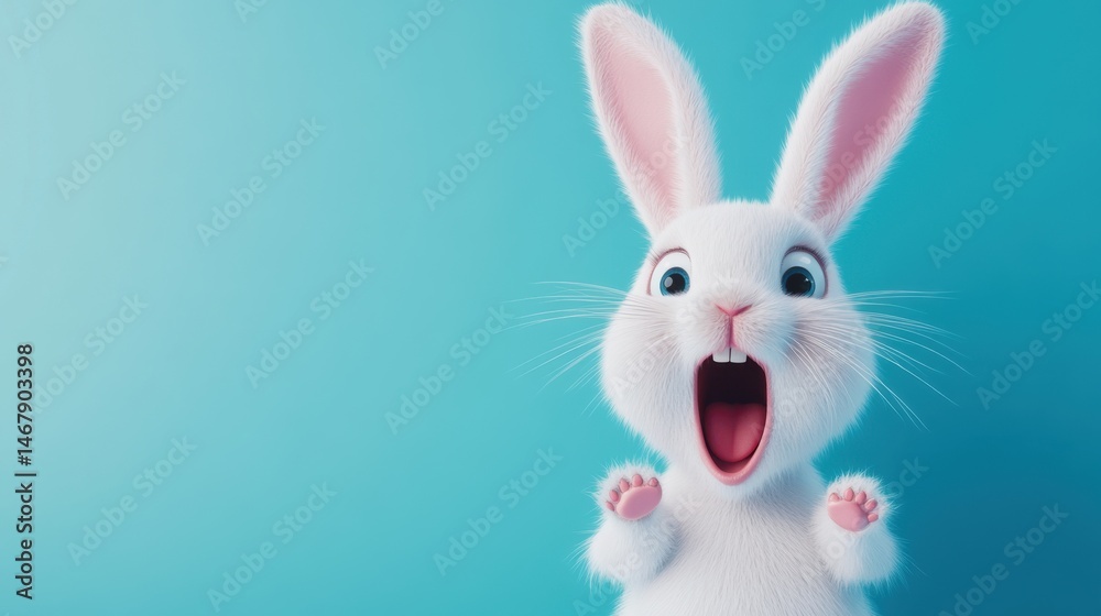Cheerful animated rabbit with big ears and a joyful expression, suitable for playful themes, advertisements, or children's materials. Cheerful animated rabbit with big ears and a joyful expression, suitable for playful themes, advertisements, or children's materials.