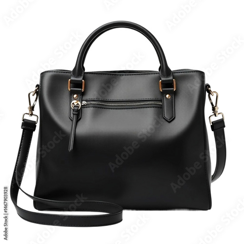 casual black leather women bag, png file of isolated on white background.png