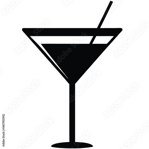 Elegant martini glass silhouette displays a dark liquid and includes a simple black straw