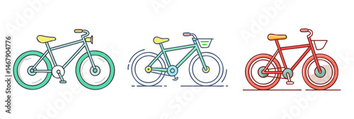 Colorful assortment of hand drawn bicycles representing various styles and modes