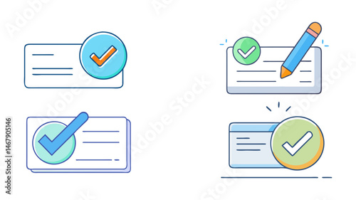 Checkmark Illustrations Representing Task Completion, Verification, and Successful Validation Processes