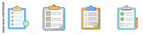 Colorful Clipboards with Checkmarks Representing Completed Tasks and ToDo Lists