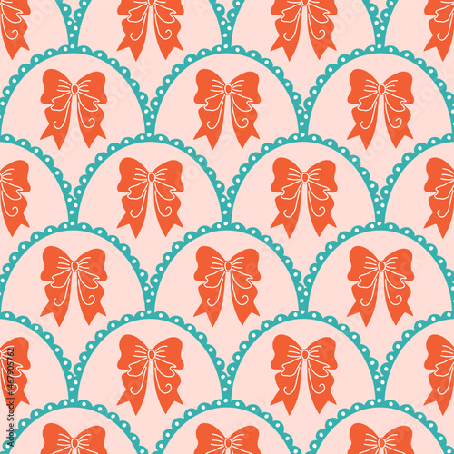 Retro - bows, seamless background with ribbons and bows.