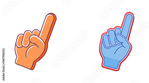 Stylized illustration of two foam fingers one orange and the other blue