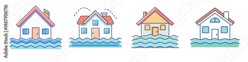 Four houses submerged in water, representing flood damage or insurance concepts