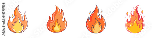 Cartoon Flames with Different Intensities and Styles on White Background
