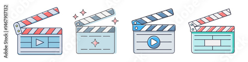 A set of four different cartoon style movie clapper boards illustration