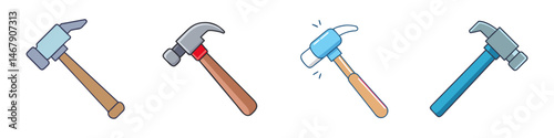 Variety of stylized cartoon hammers for construction or home improvement projects