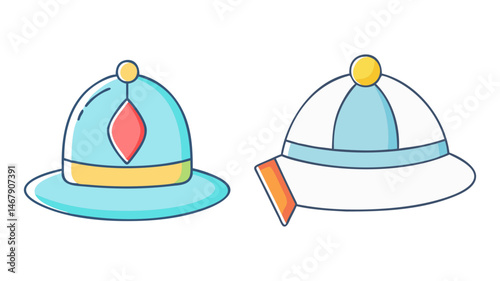 Two cute pith helmets or safari hats in a cartoon style design
