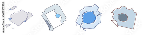 Four stages of a hole forming in paper or similar thin material