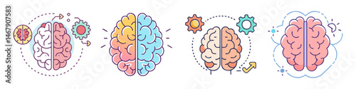 Four conceptual brain icons representing different modes of thought and intelligence