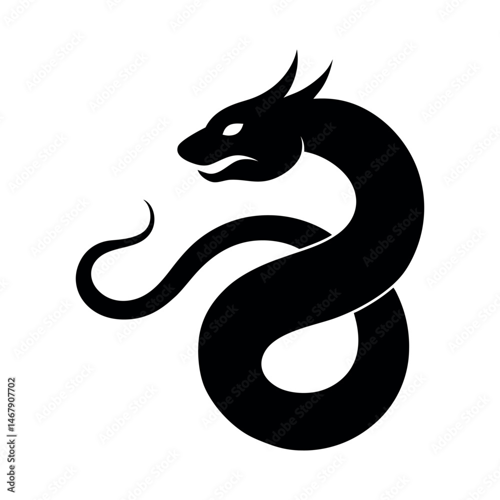 Naklejka premium Serpent Coil Tattoo Silhouette Vector Illustration