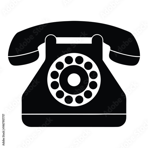 Isolated black rotary dial telephone icon represents communication technology in the era of landlines