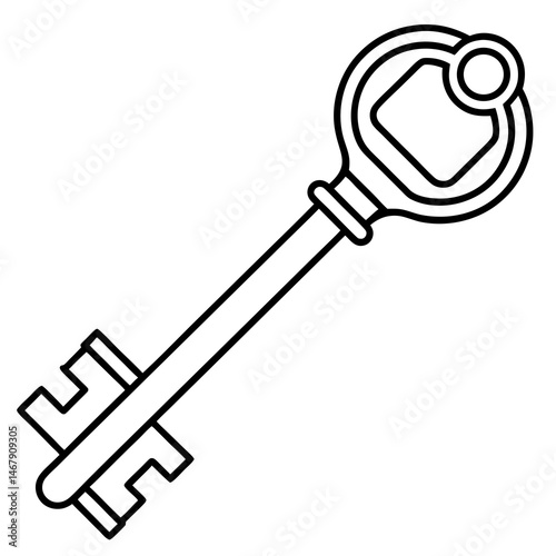 Key illustration, vintage style, security concept, black and white, copy space