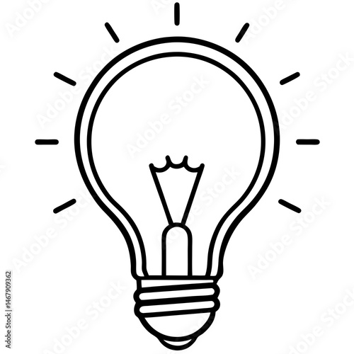 Light bulb illustration, innovative style, idea concept, black and white, copy space