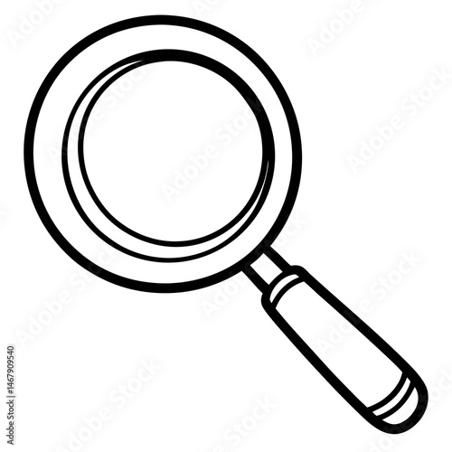 Magnifying glass illustration, simple style, investigation concept, black and white, copy space