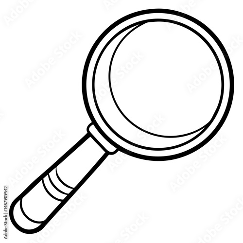 Magnifying glass illustration, clear style, search concept, black and white, copy space