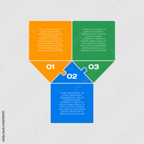 Three steps line infographic, puzzle timeline
