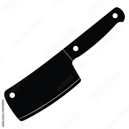 Sharp black cleaver displays a simple silhouette with curved blade edge and handle