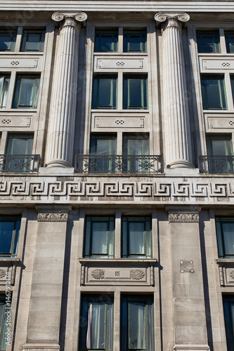 Building Facade with Windows and Ionic Columns in Liverpool, UK.
