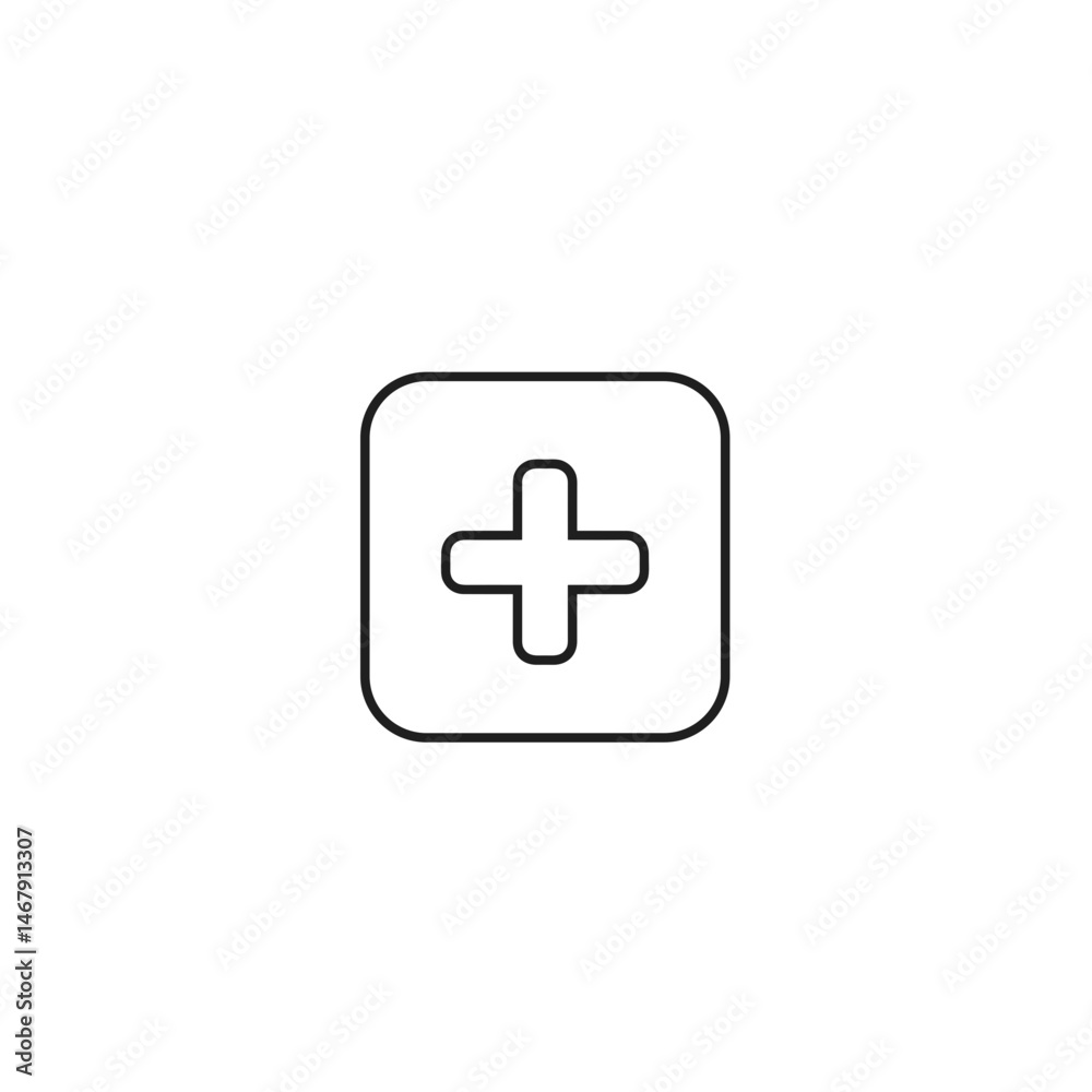 Fototapeta premium Add icon black and white with rounded square border
