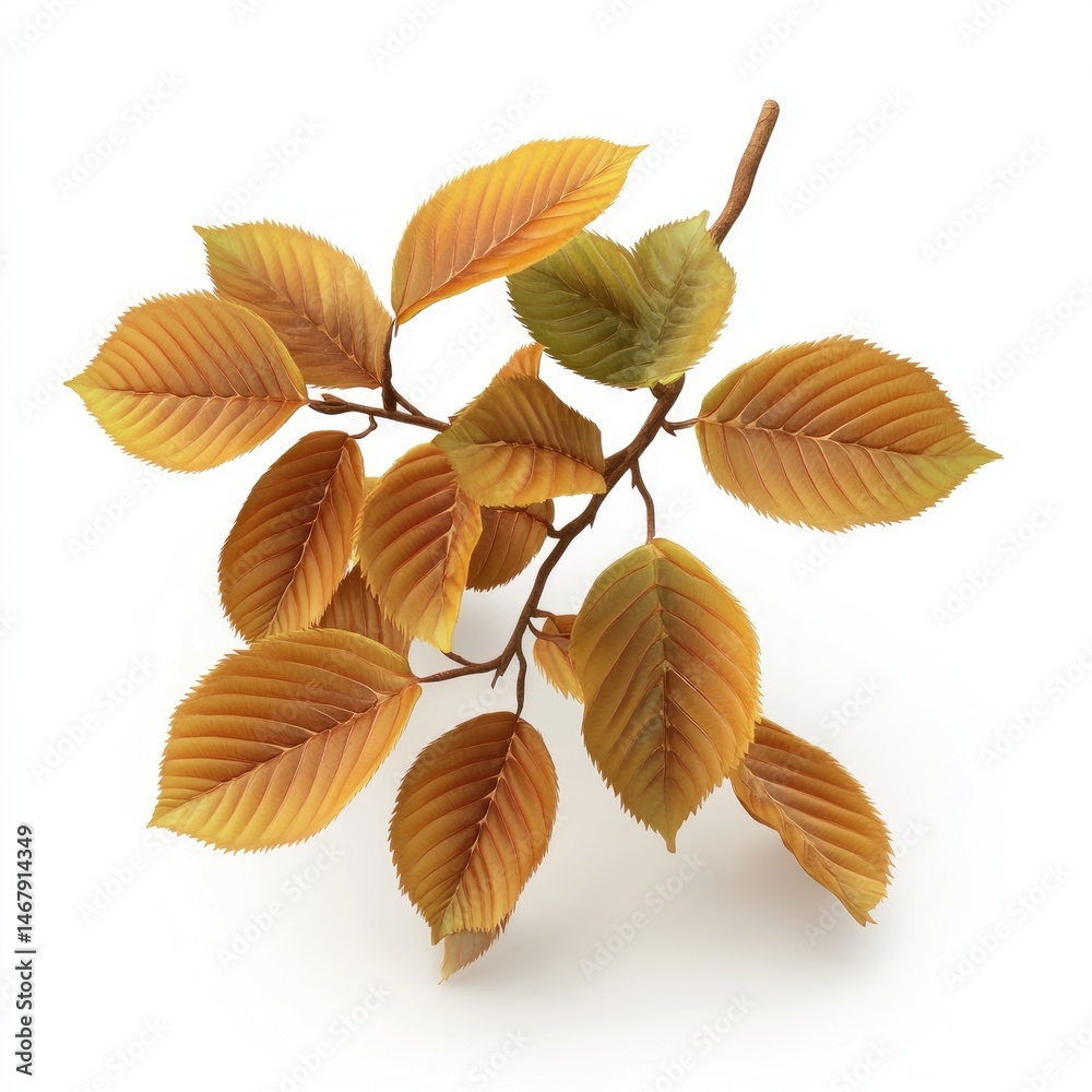 Autumnal branch with vibrant fall foliage.
