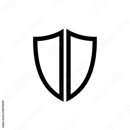 Shield icon black and white with symmetrical split center