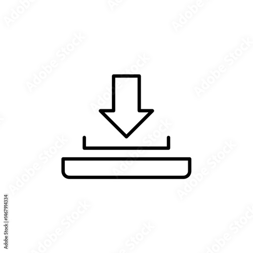 Download icon black and white with base tray and arrow